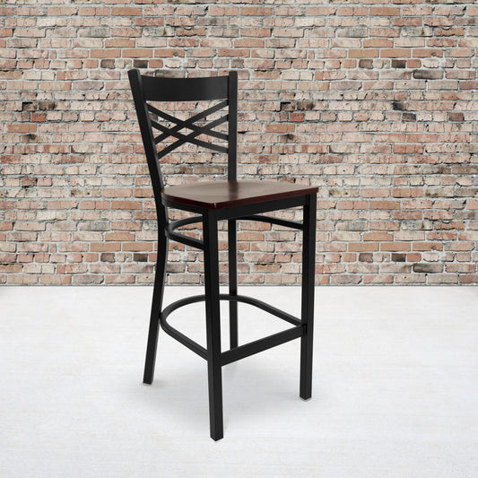 Black X Stool-Mah Seat XU-6F8BXBK-BAR-MAHW-GG