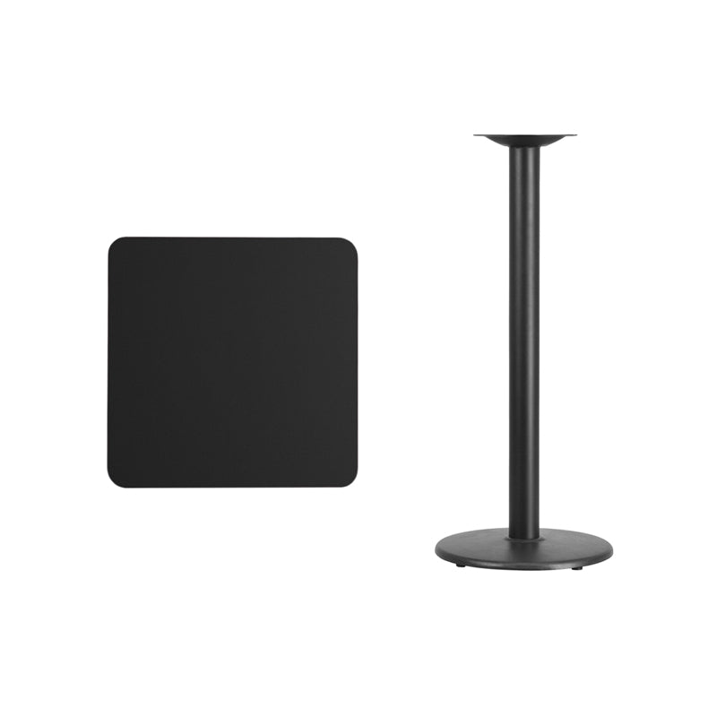 24SQ Black Table-18RD Base XU-BLKTB-2424-TR18B-GG