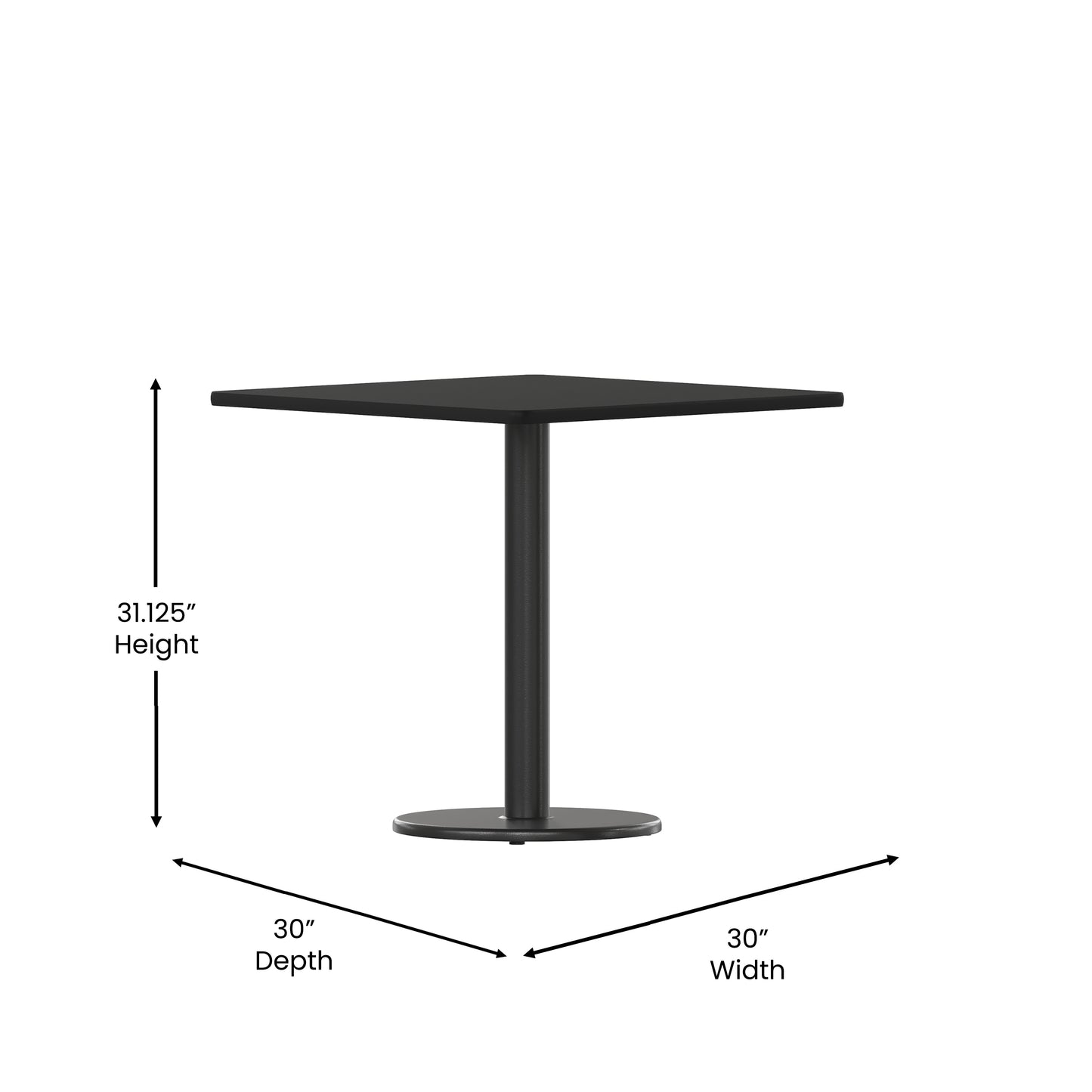 30SQ Black Table-18RD Base XU-BLKTB-3030-TR18-GG