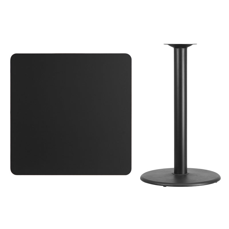 36SQ Black Table-24RD Base XU-BLKTB-3636-TR24B-GG