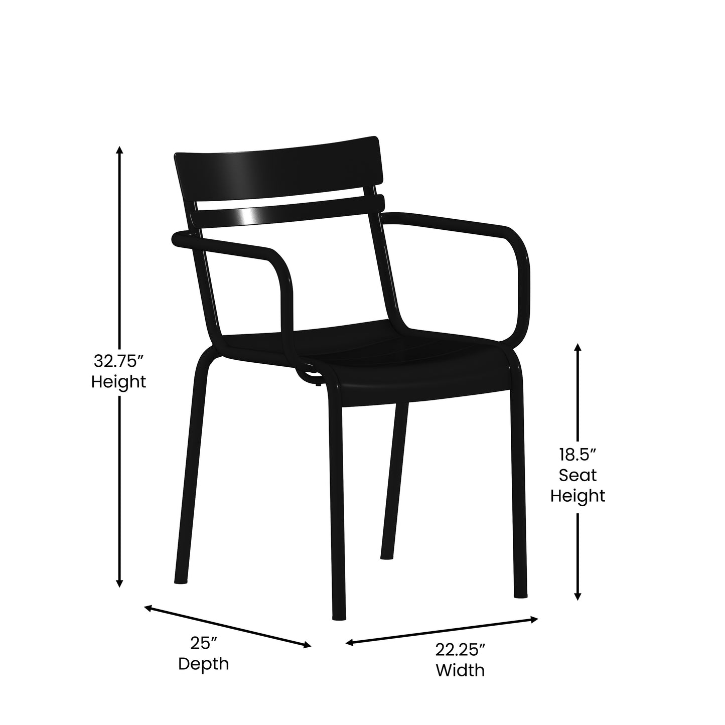 Black Steel Arm Chair XU-CH-10318-ARM-BK-GG