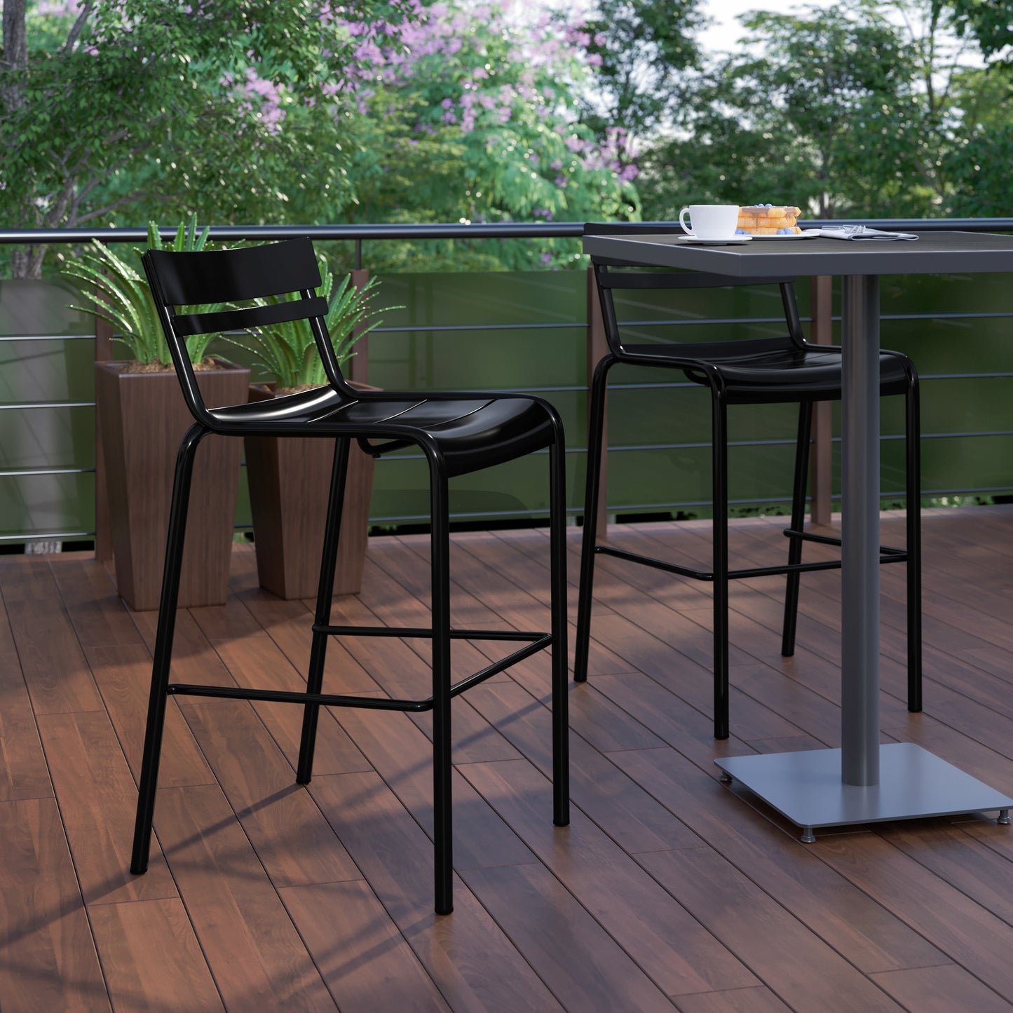 Modern Armless Commercial Grade Indoor/Outdoor Steel Stacking Bar Stool