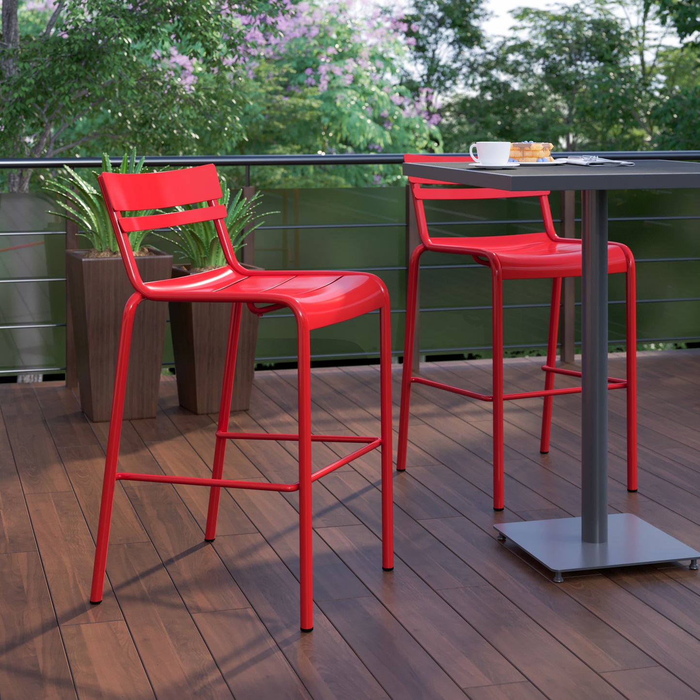 Modern Armless Commercial Grade Indoor/Outdoor Steel Stacking Bar Stool