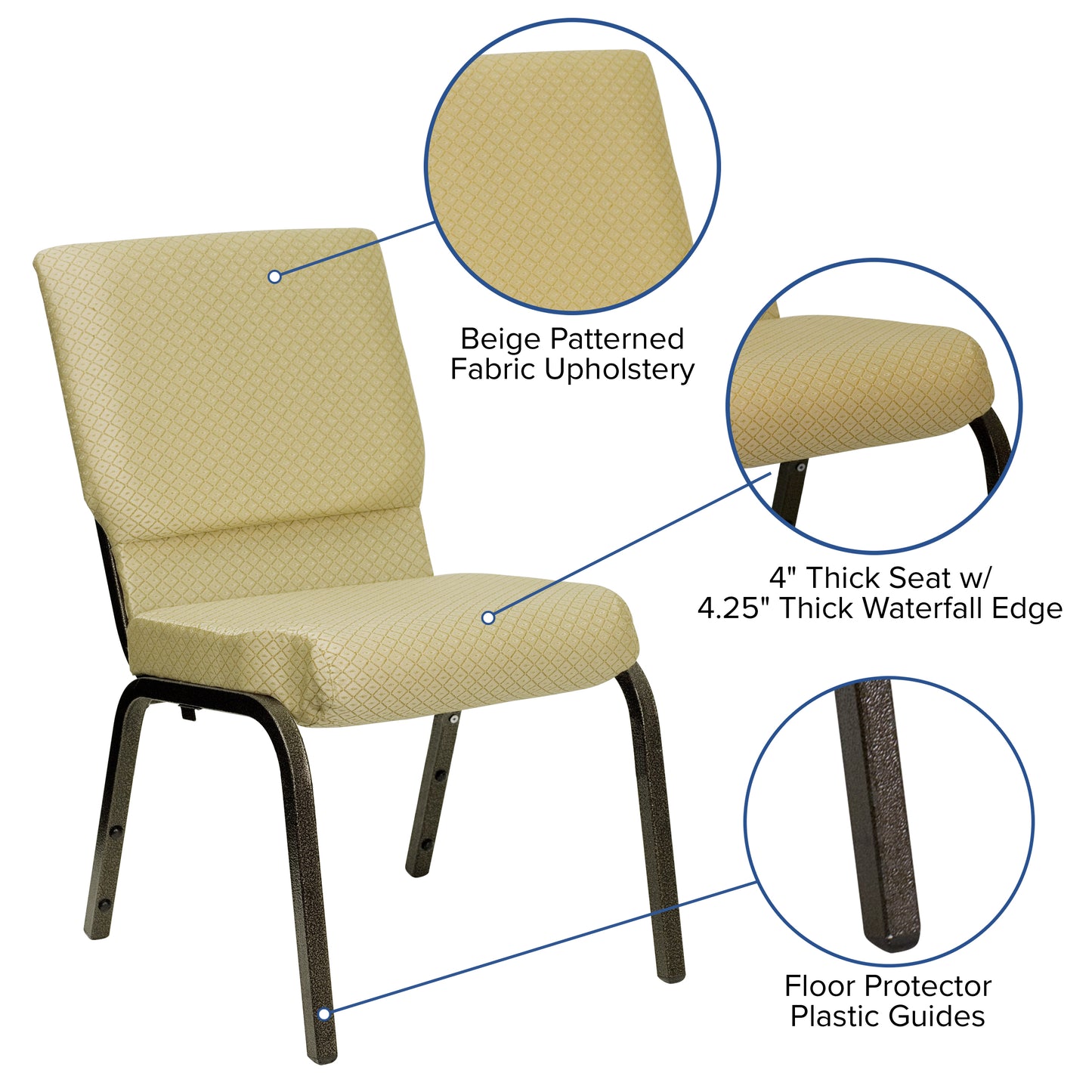 Beige Fabric Church Chair XU-CH-60096-BGE-GG