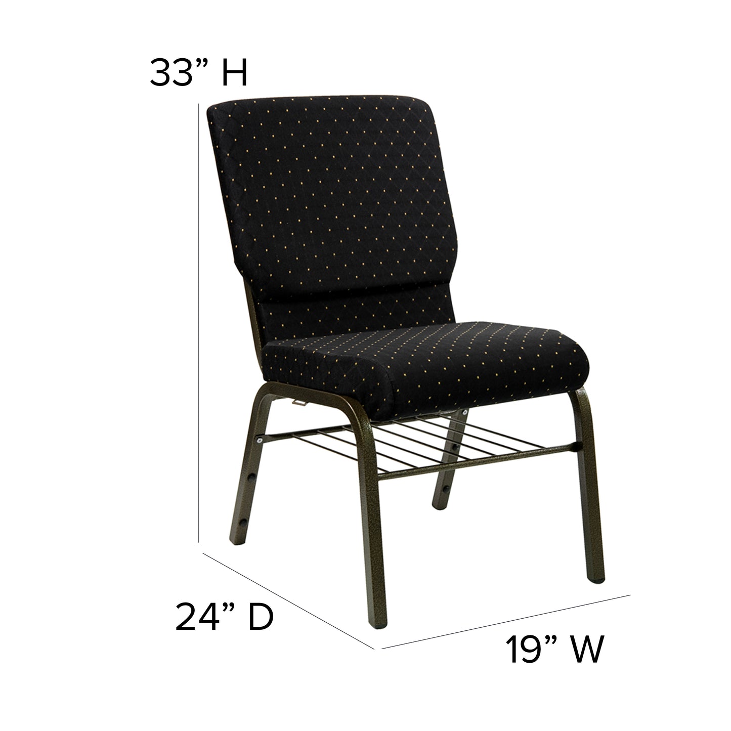 Black Dot Fabric Church Chair XU-CH-60096-BK-BAS-GG