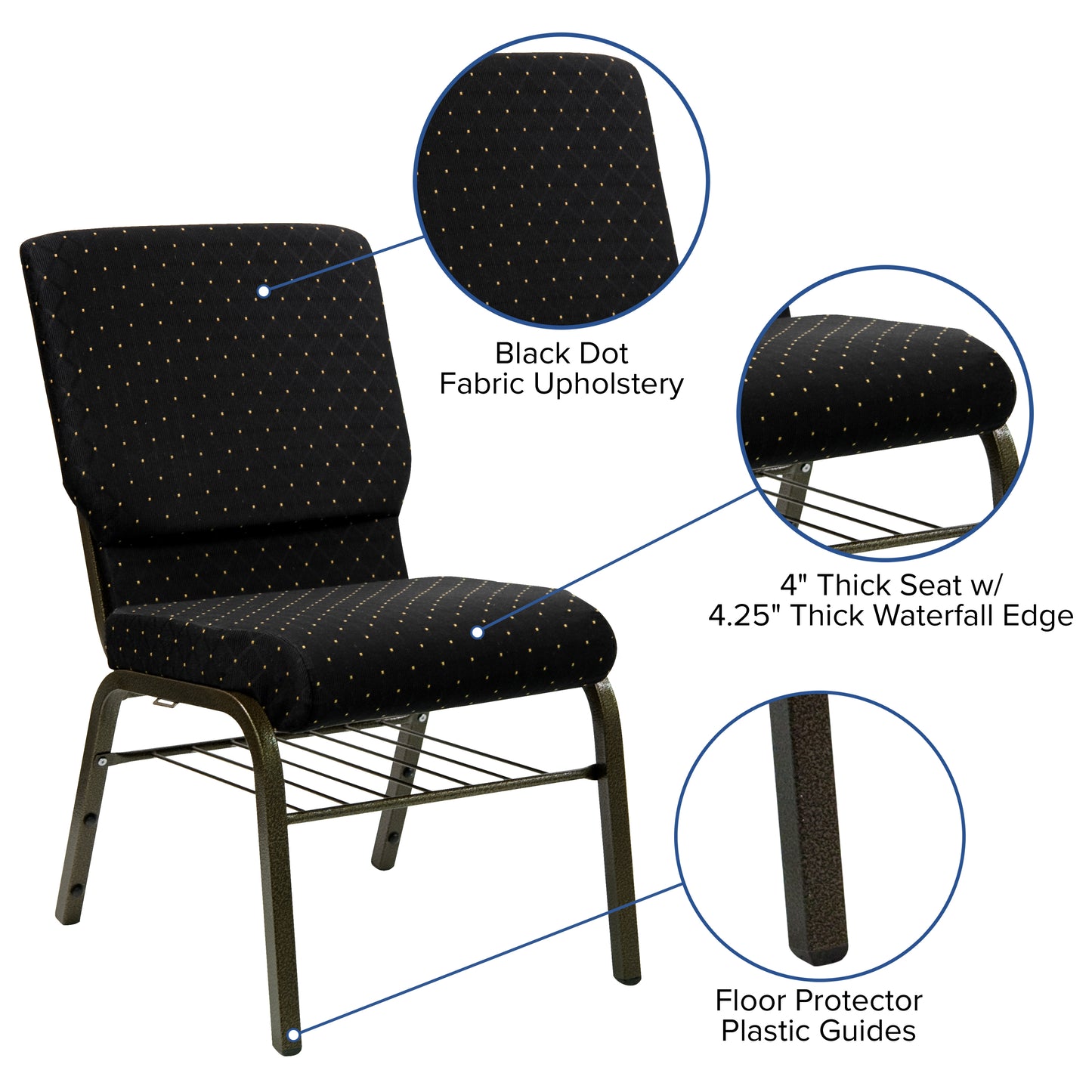 Black Dot Fabric Church Chair XU-CH-60096-BK-BAS-GG