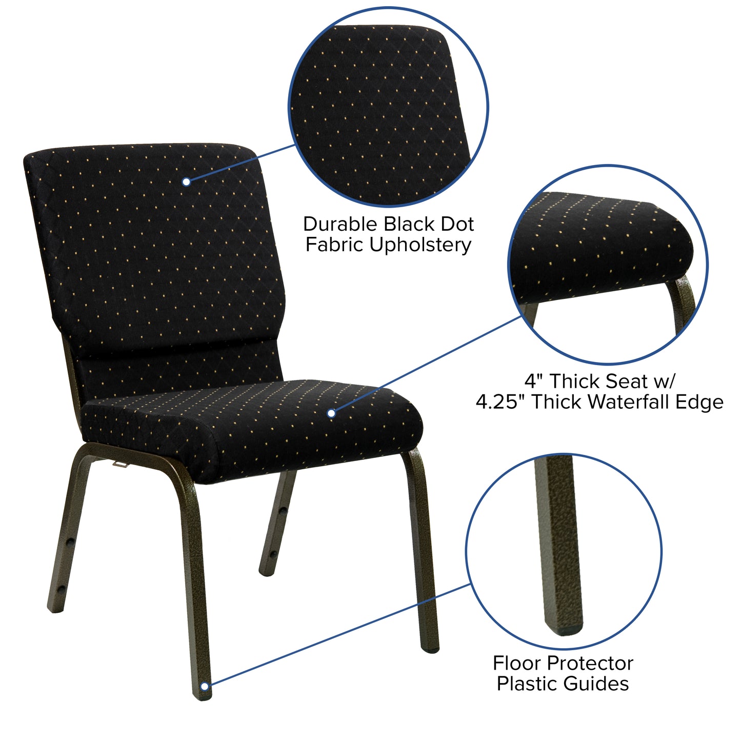 Black Dot Fabric Church Chair XU-CH-60096-BK-GG