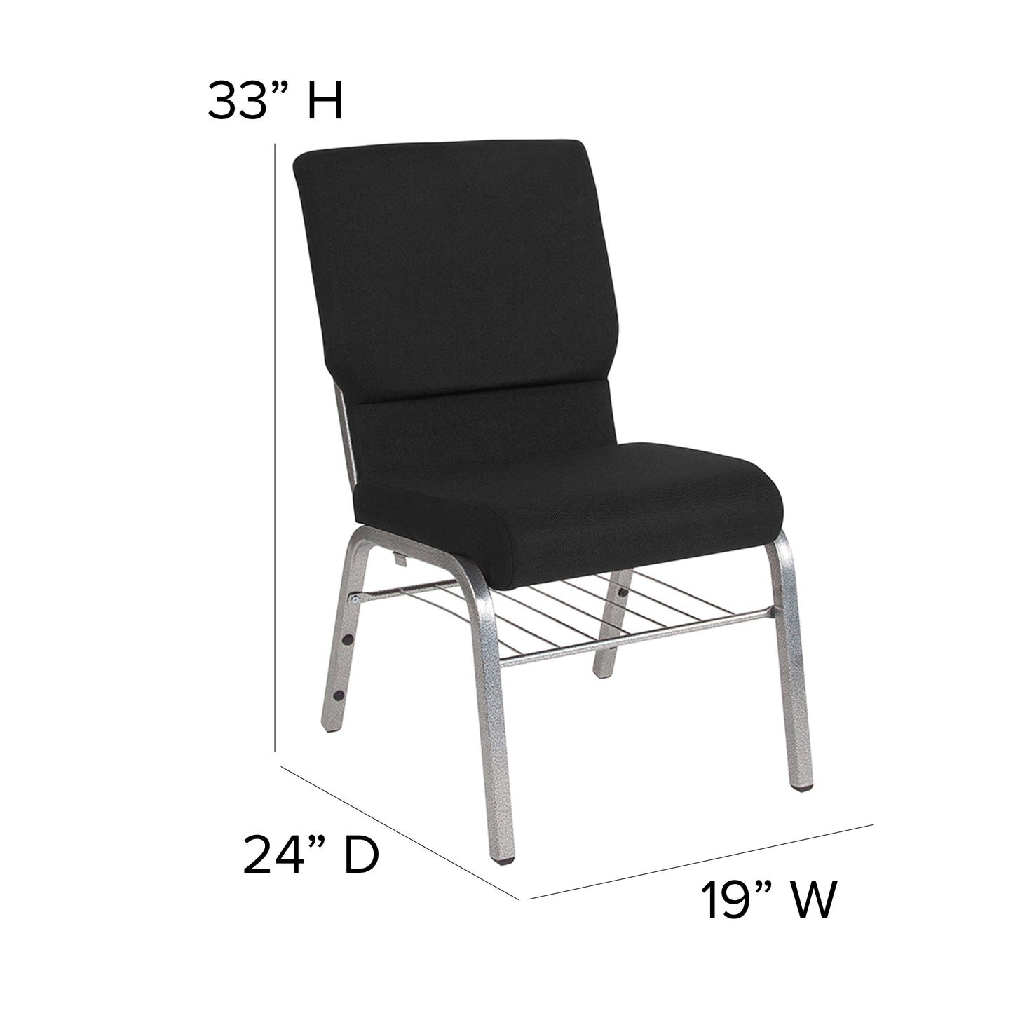 Black Fabric Church Chair XU-CH-60096-BK-SV-BAS-GG