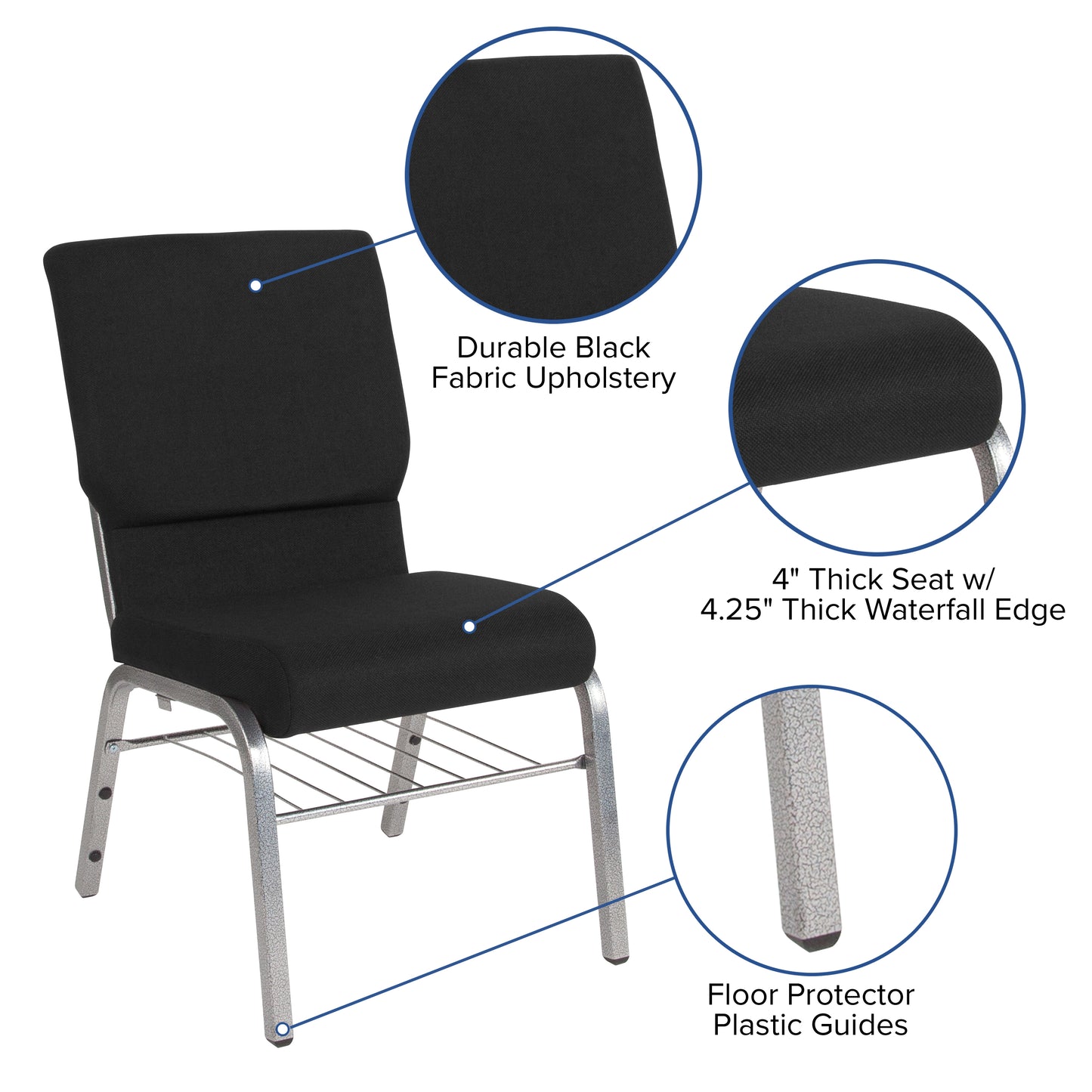 Black Fabric Church Chair XU-CH-60096-BK-SV-BAS-GG