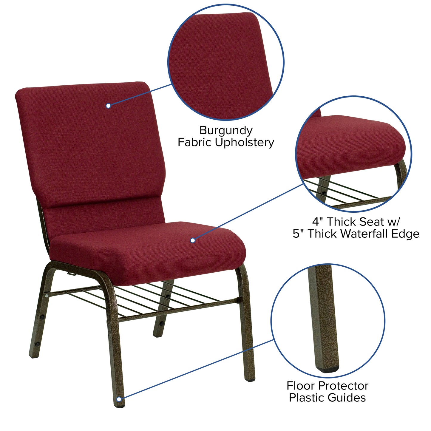 Burgundy Fabric Church Chair XU-CH-60096-BY-BAS-GG