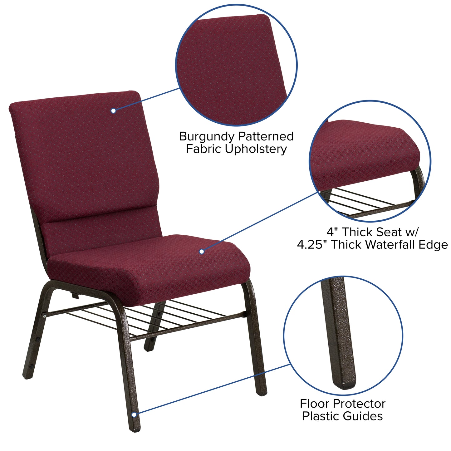 Burgundy Fabric Church Chair XU-CH-60096-BYXY56-BAS-GG