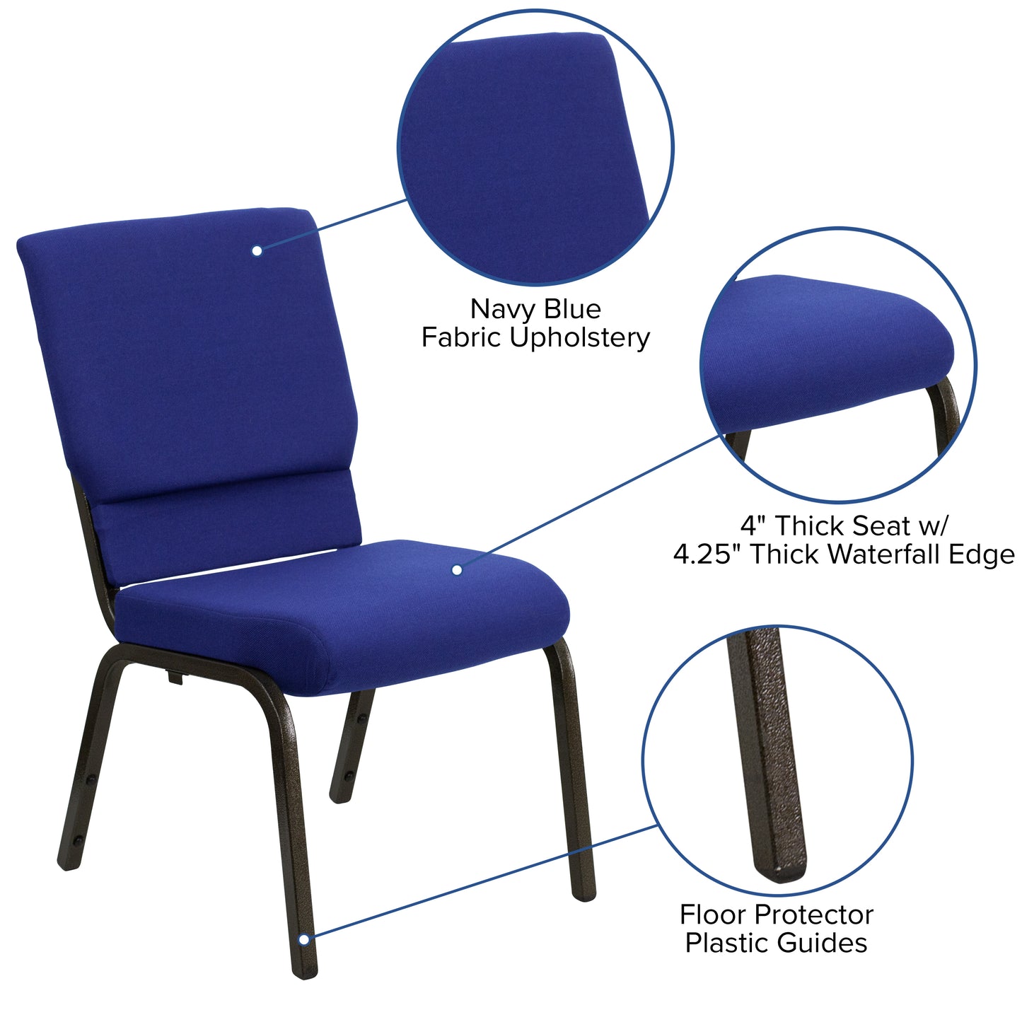 Blue Fabric Church Chair XU-CH-60096-NVY-GG