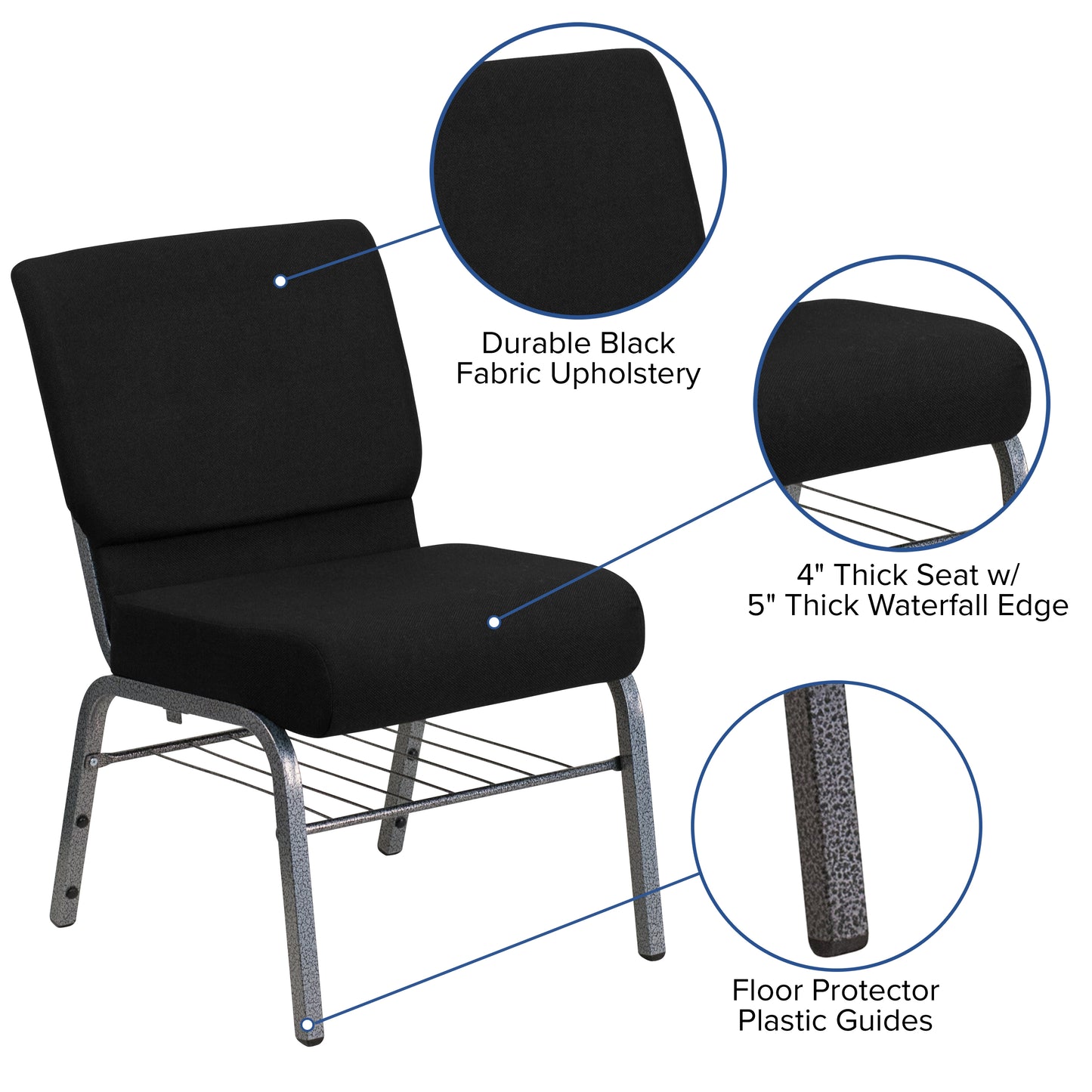 Black Fabric Church Chair XU-CH0221-BK-SV-BAS-GG