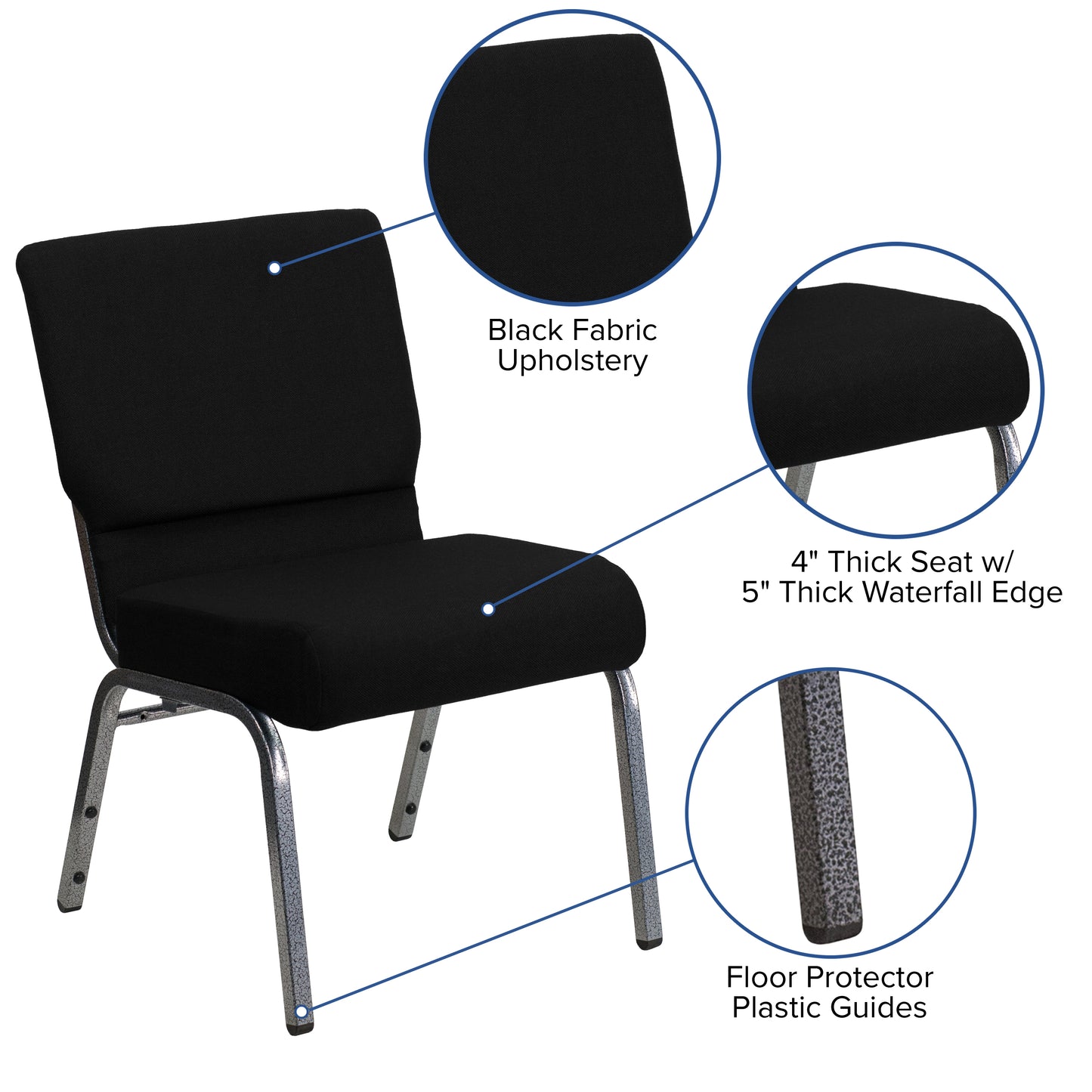 Black Fabric Church Chair XU-CH0221-BK-SV-GG