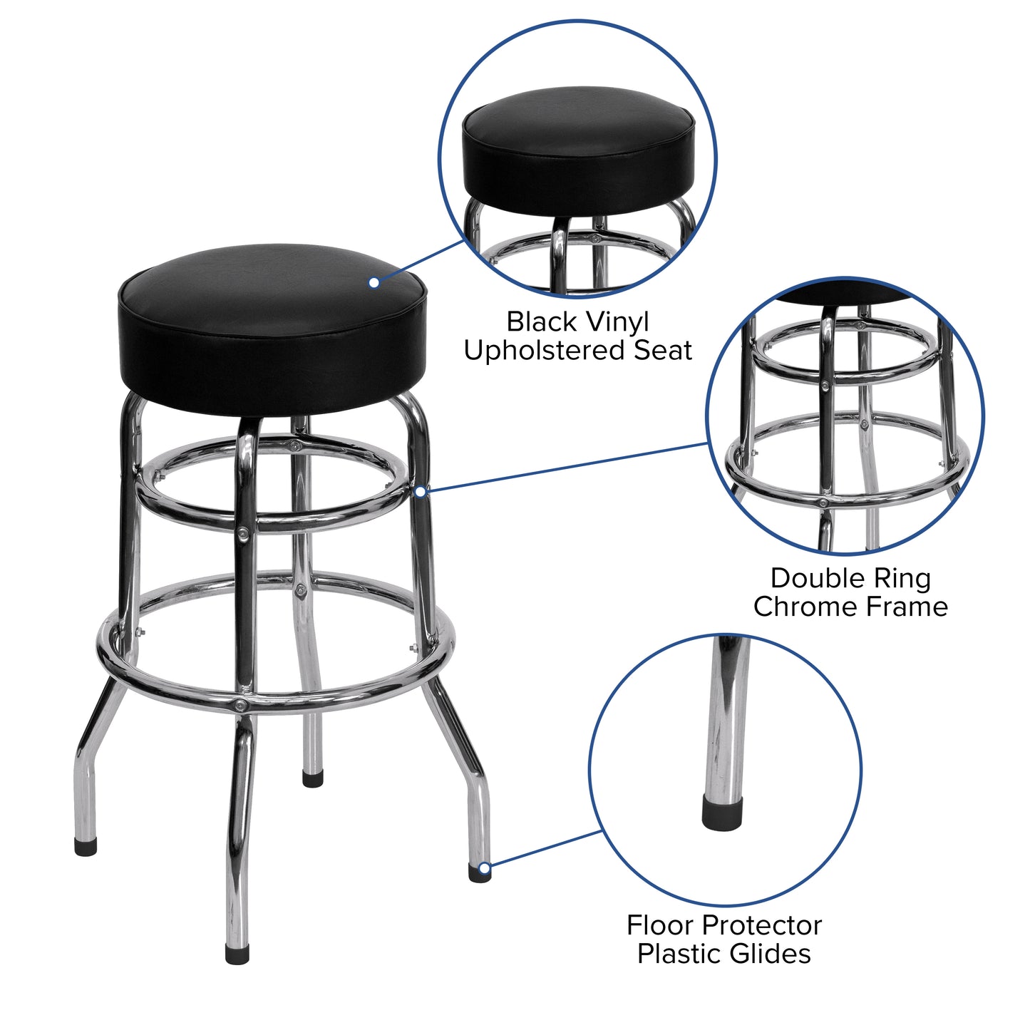 Black Double Ring Chrome Stool XU-D-100-GG