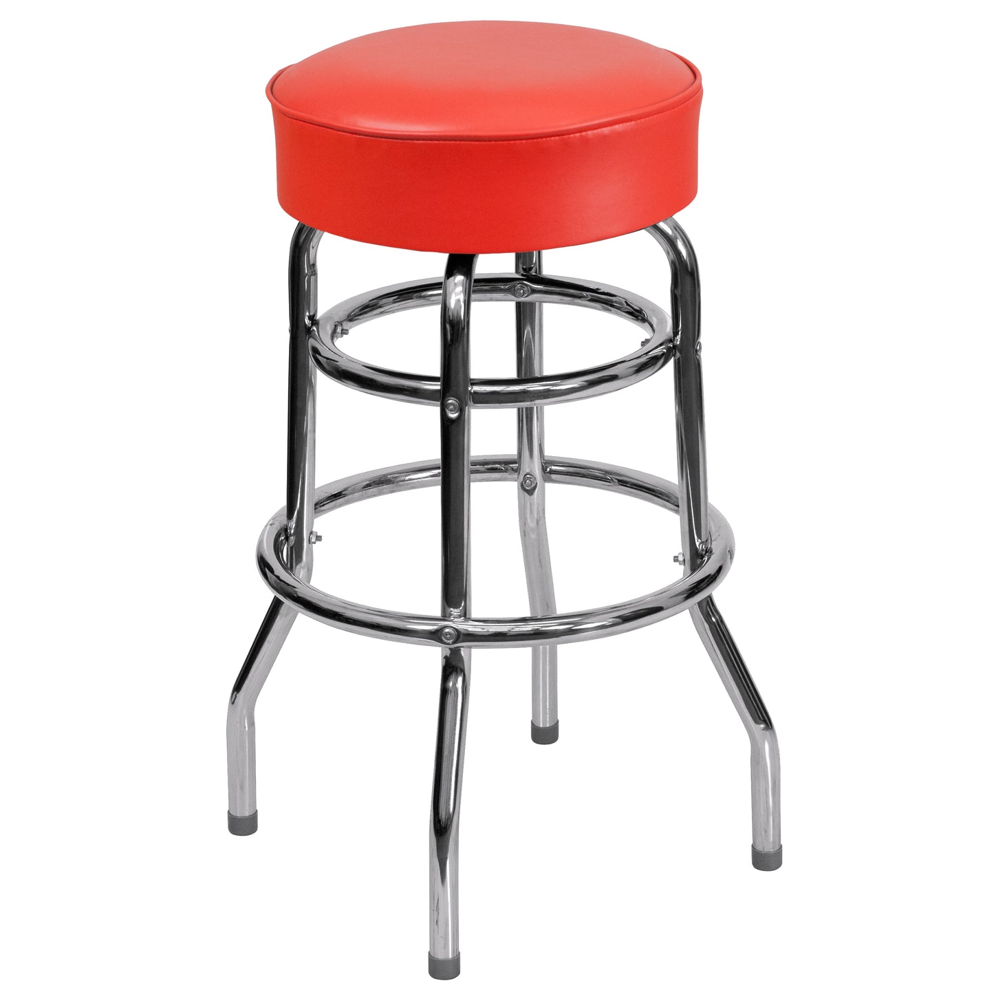 Red Double Ring Chrome Stool XU-D-100-RED-GG