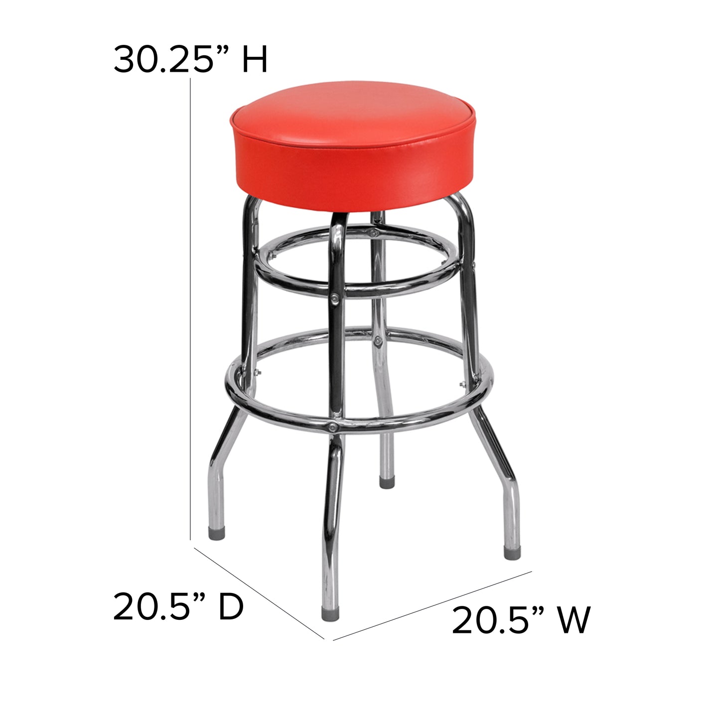 Red Double Ring Chrome Stool XU-D-100-RED-GG