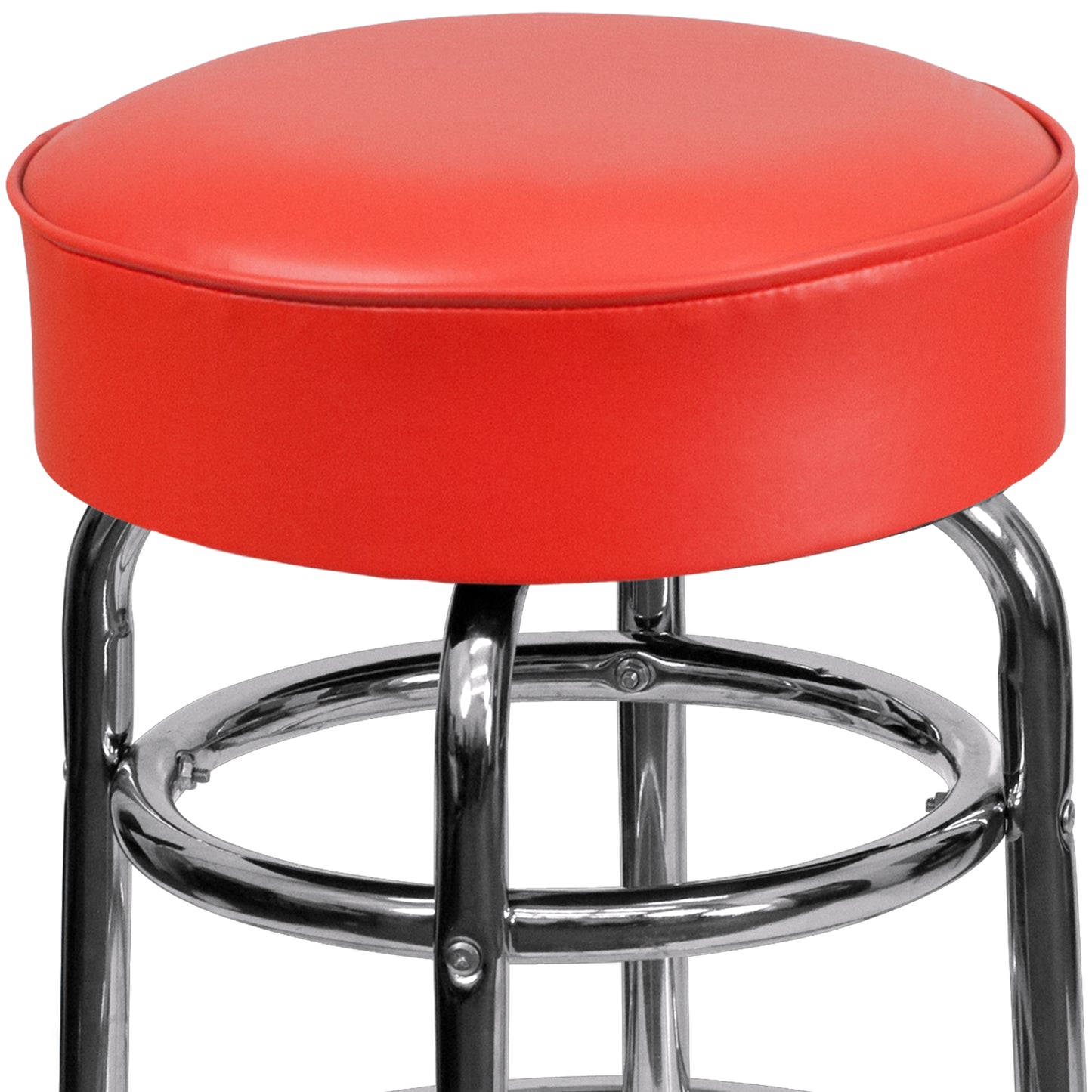 Red Double Ring Chrome Stool XU-D-100-RED-GG