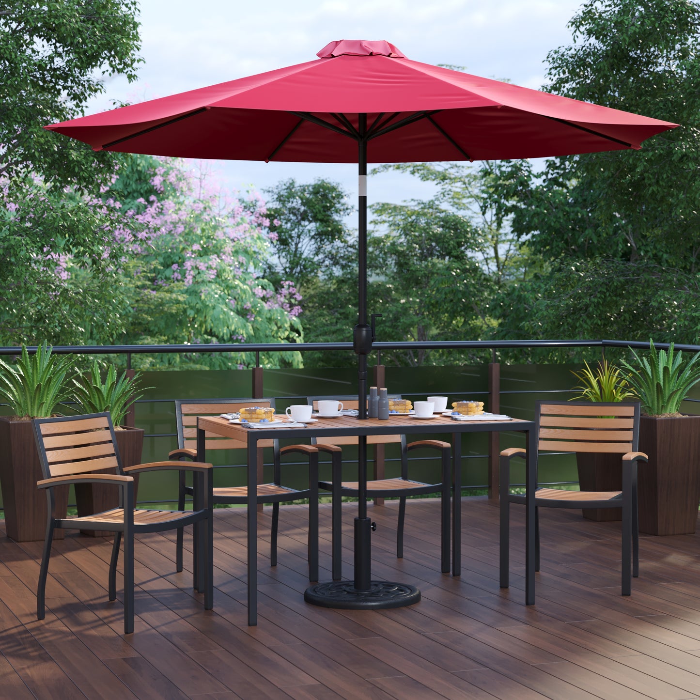 Table-4 Chairs-Umbrella & Base XU-DG-304860064-UB19BRD-GG