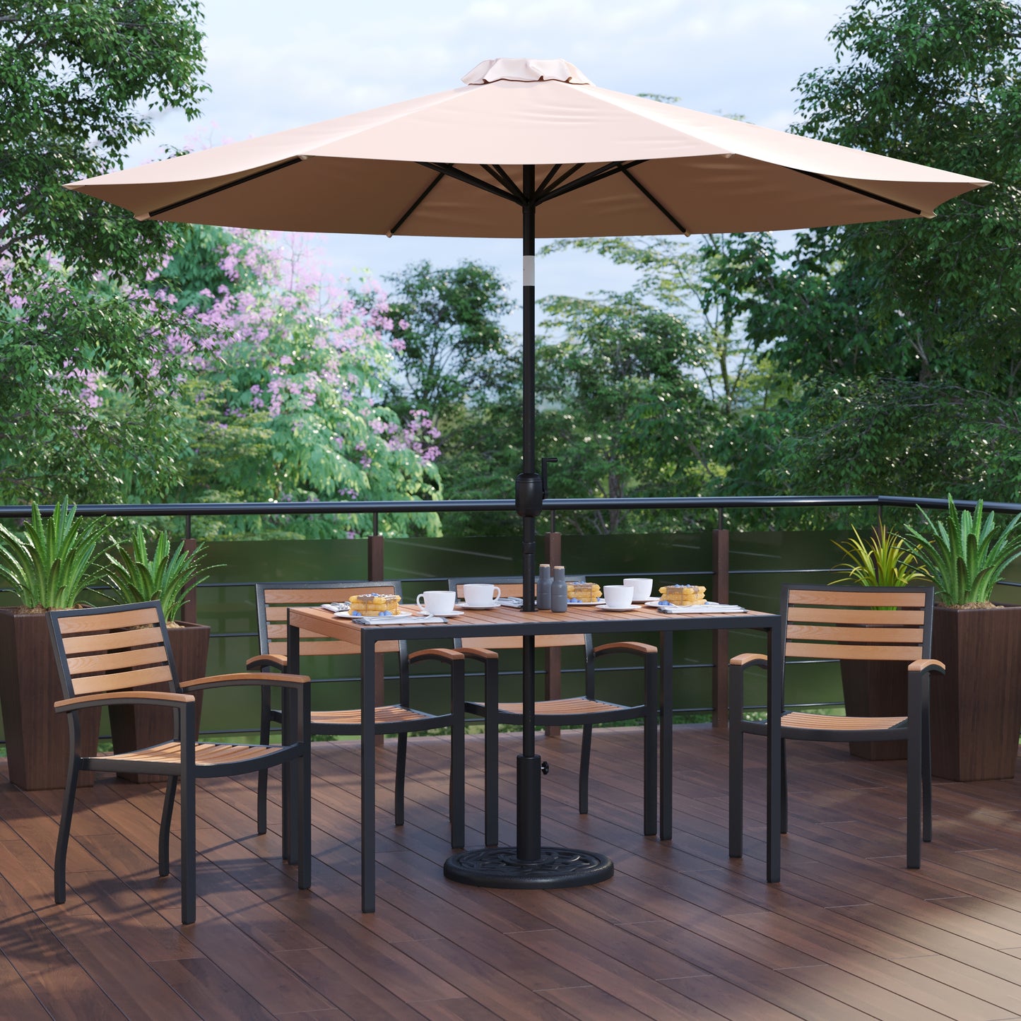 Table-4 Chairs-Umbrella & Base XU-DG-304860064-UB19BTN-GG