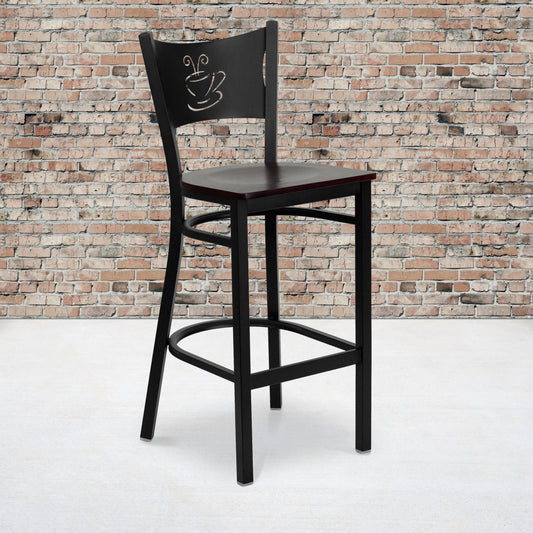 Black Coffee Stool-Mah Seat XU-DG-60114-COF-BAR-MAHW-GG