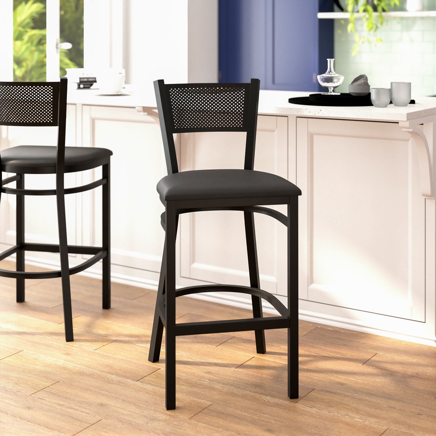 Black Grid Stool-Black Seat XU-DG-60116-GRD-BAR-BLKV-GG