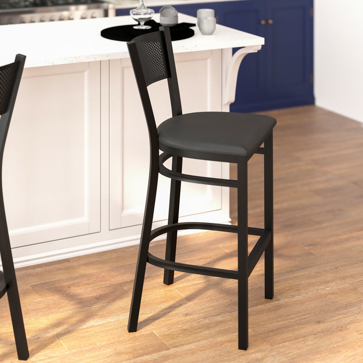 Black Grid Stool-Black Seat XU-DG-60116-GRD-BAR-BLKV-GG