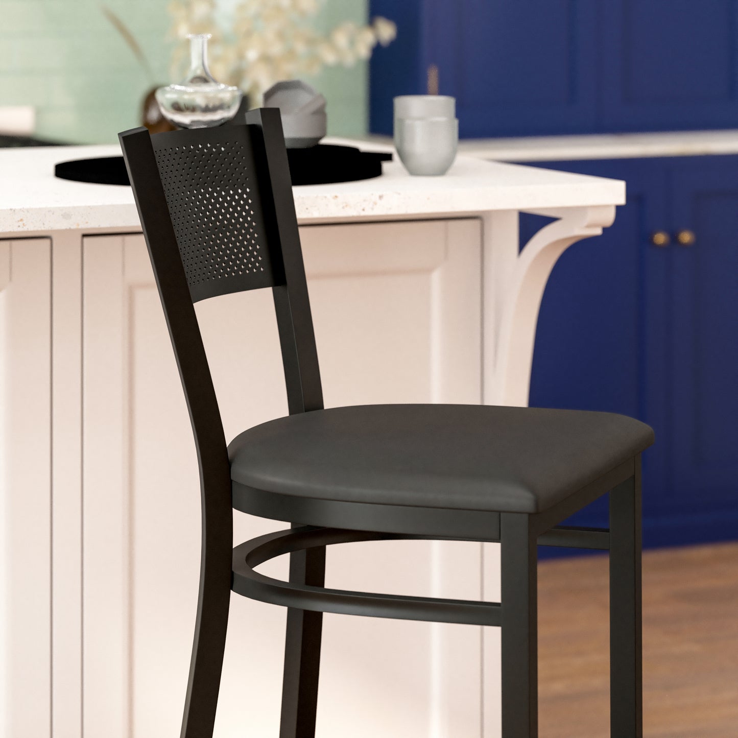 Black Grid Stool-Black Seat XU-DG-60116-GRD-BAR-BLKV-GG