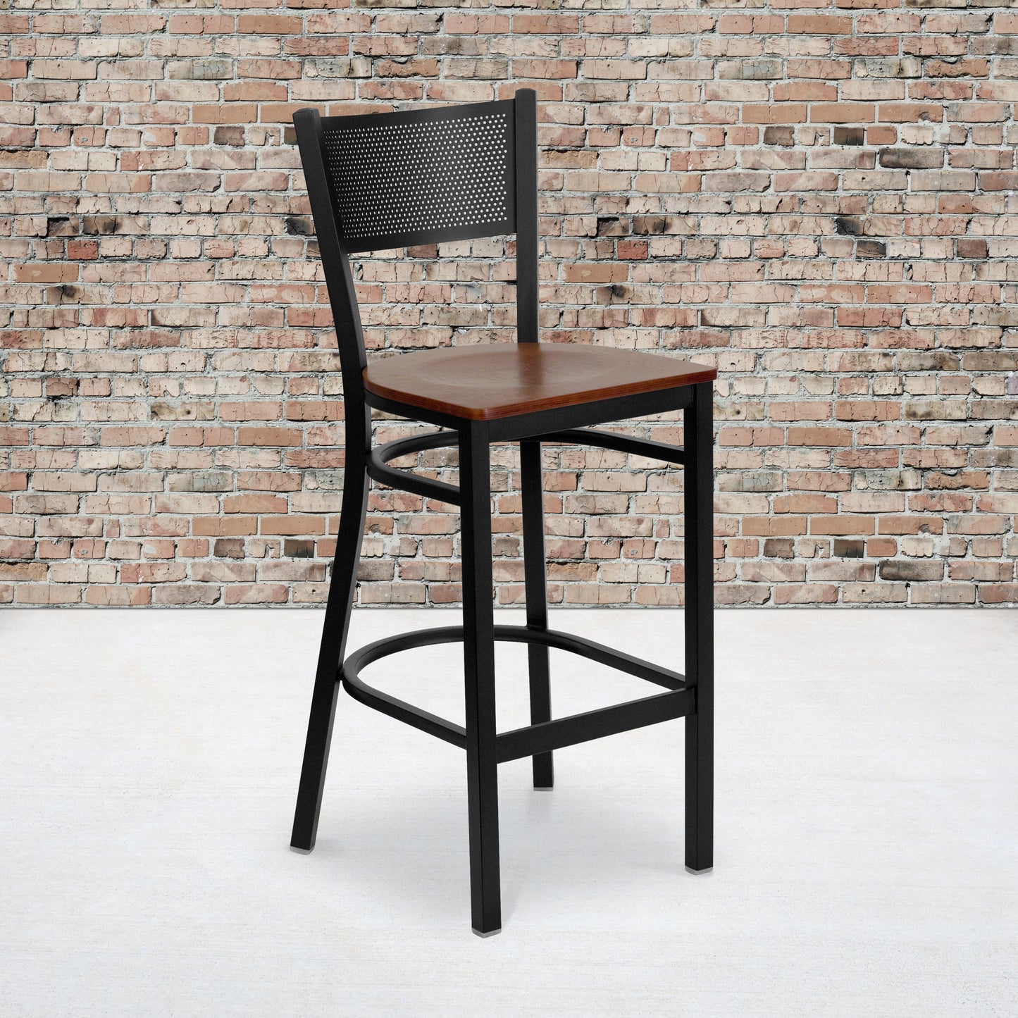 Black Grid Stool-Cherry Seat XU-DG-60116-GRD-BAR-CHYW-GG