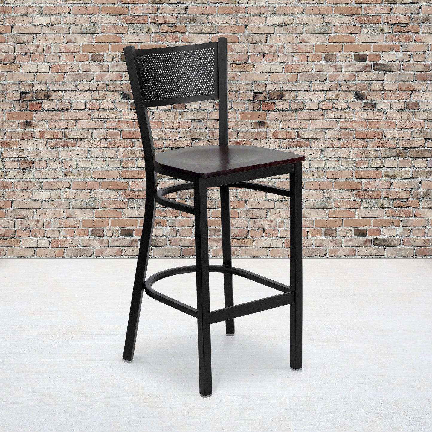 Black Grid Stool-Mah Seat XU-DG-60116-GRD-BAR-MAHW-GG