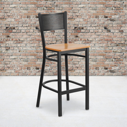 Black Grid Stool-Nat Seat XU-DG-60116-GRD-BAR-NATW-GG