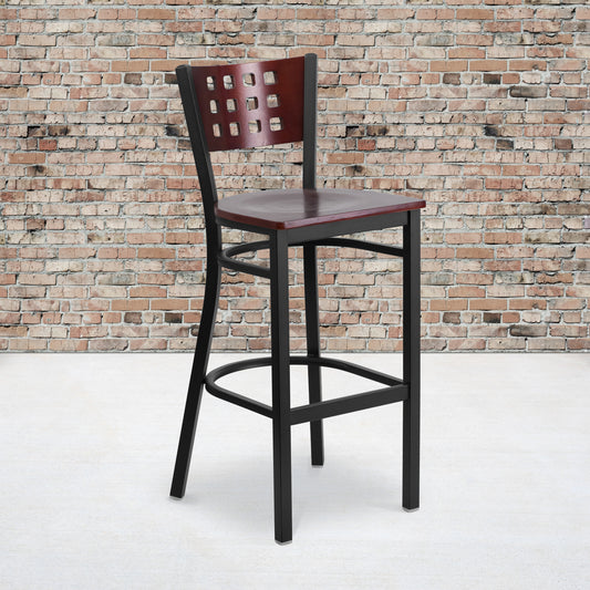 Black Cutout Stool-Mah Seat XU-DG-60118-MAH-BAR-MTL-GG