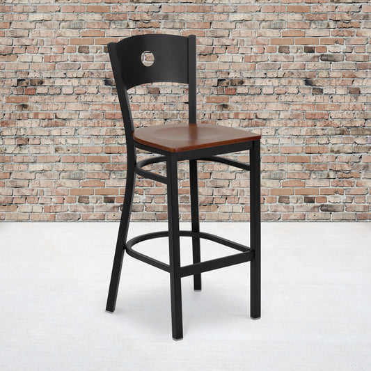 Black Circle Stool-Cherry Seat XU-DG-60120-CIR-BAR-CHYW-GG