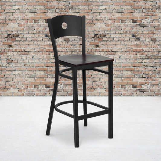 Black Circle Stool-Mah Seat XU-DG-60120-CIR-BAR-MAHW-GG