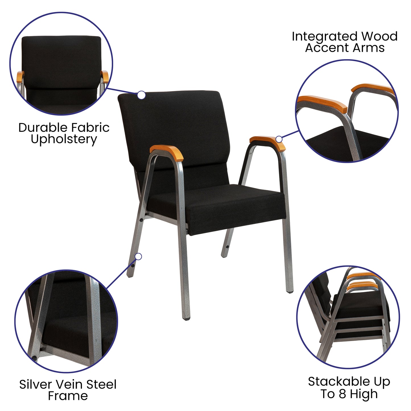 Black Fabric Church Arm Chair XU-DG-60156-BK-GG