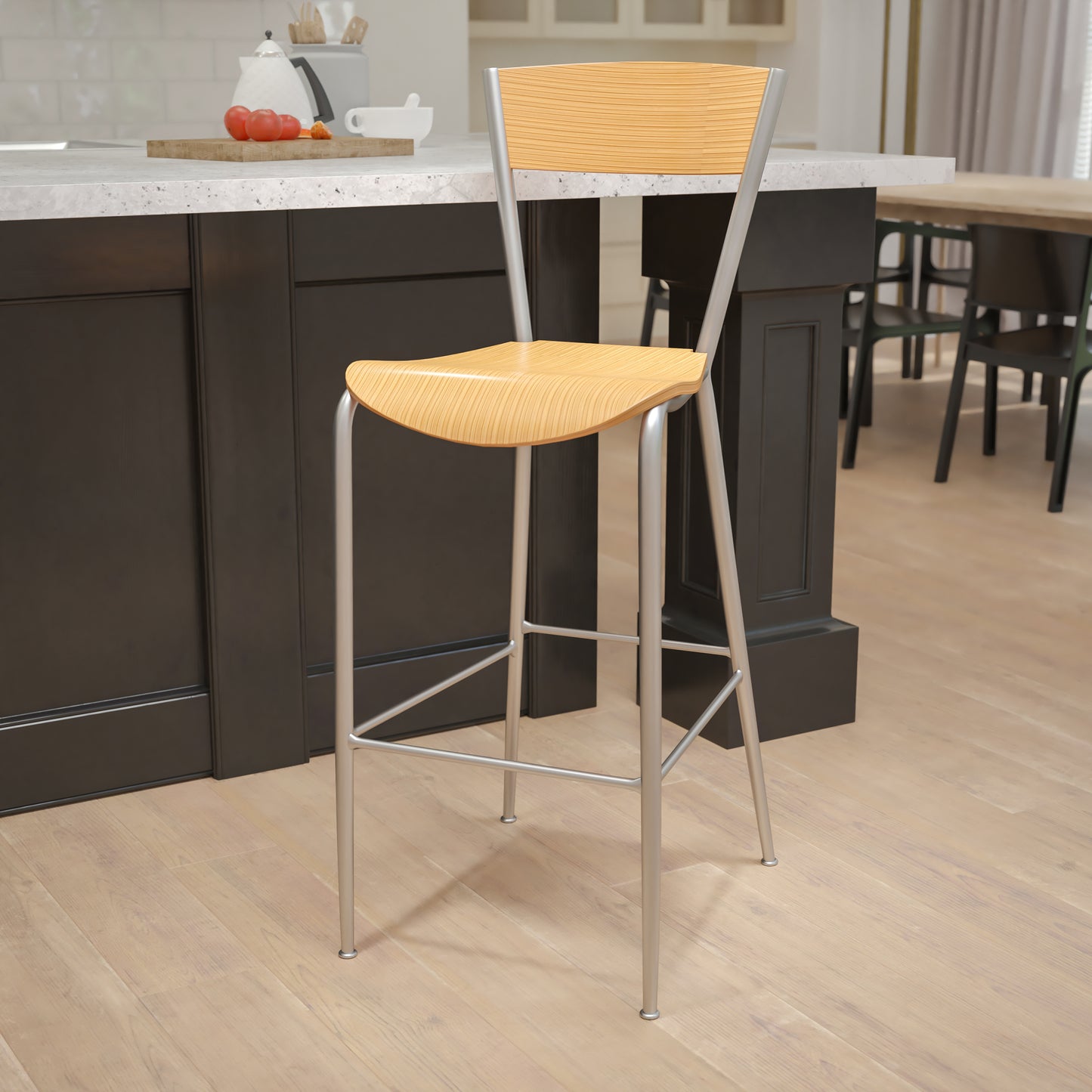 Silver Open Stool-Nat Seat XU-DG-60218-NAT-GG