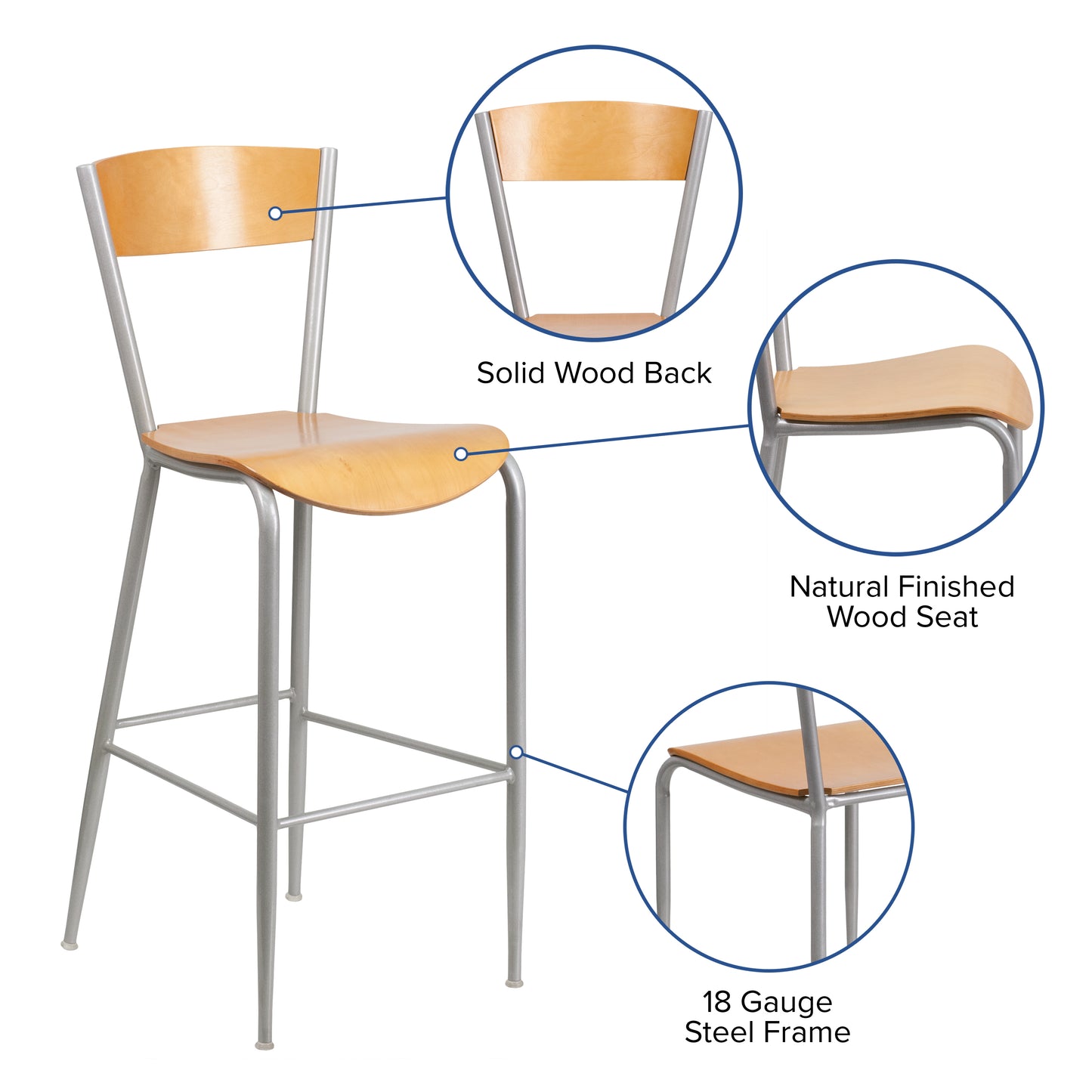 Silver Open Stool-Nat Seat XU-DG-60218-NAT-GG