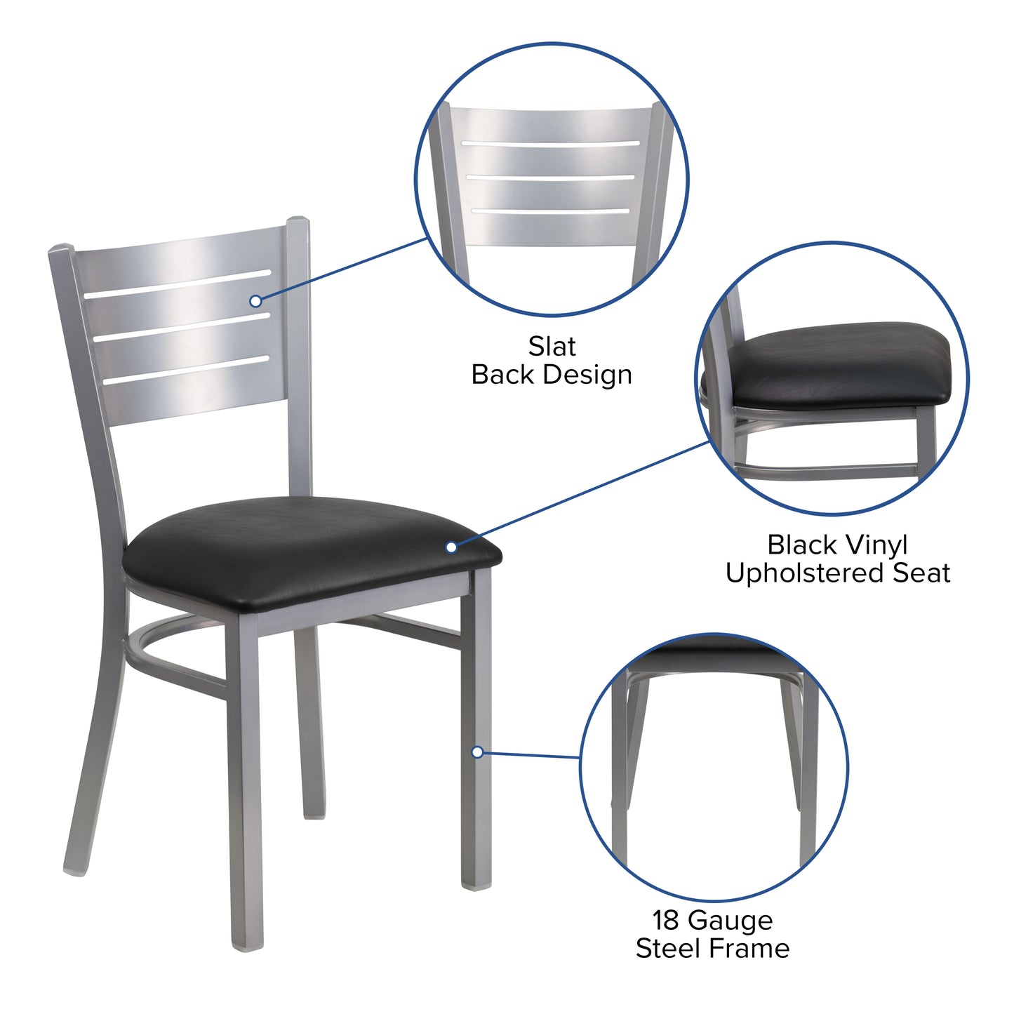 Silver Slat Chair-Black Seat XU-DG-60401-BLKV-GG