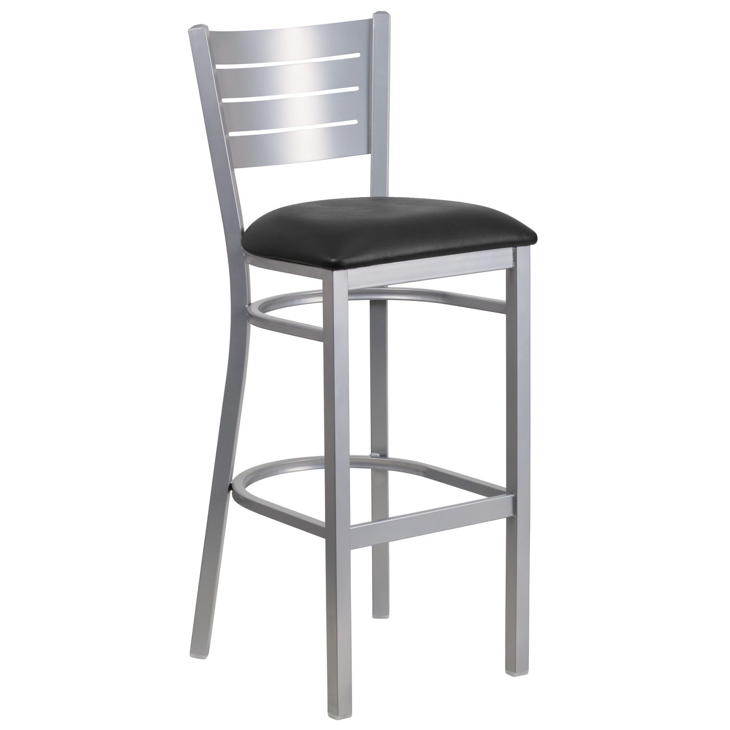 Silver Slat Stool-Black Seat XU-DG-60402-BAR-BLKV-GG