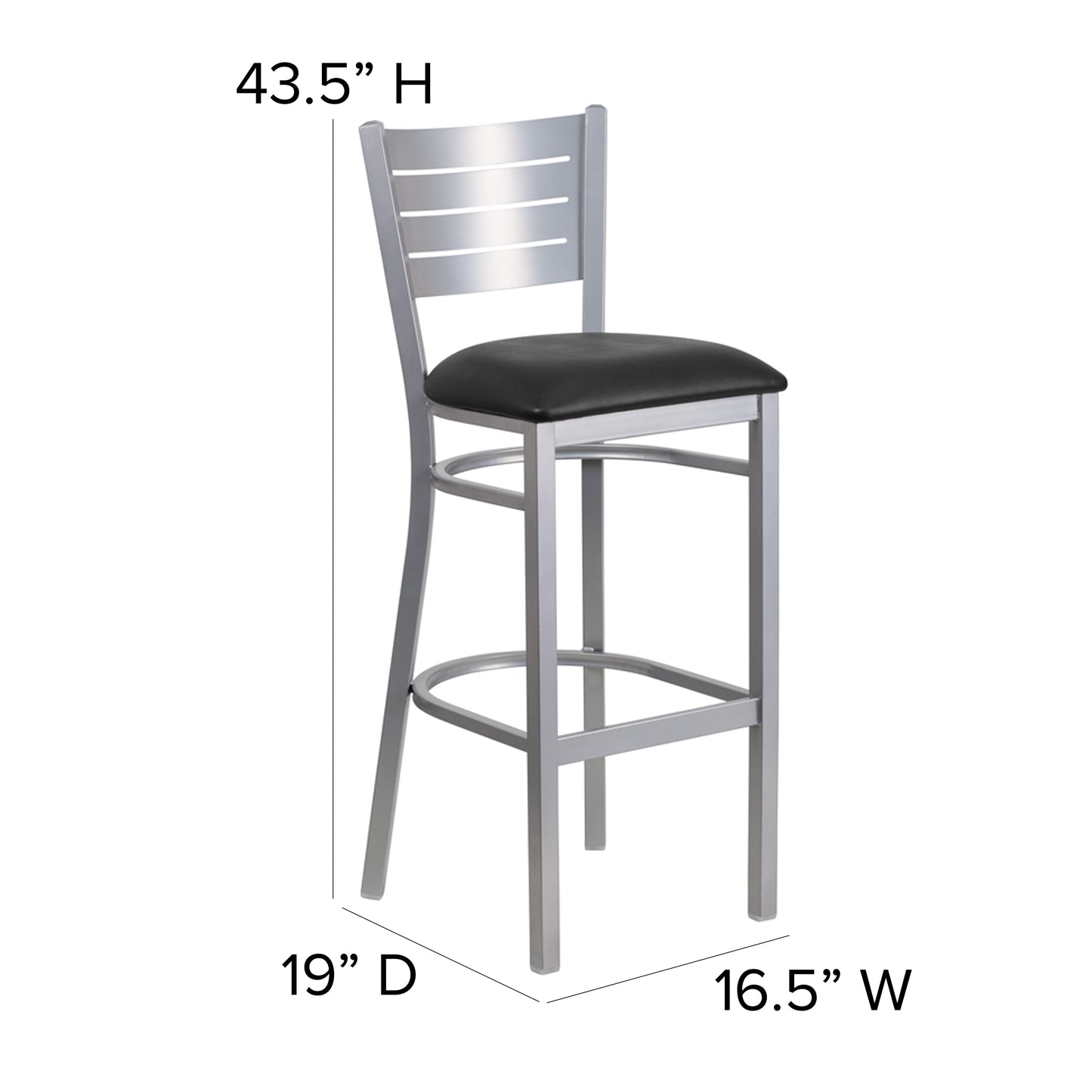 Silver Slat Stool-Black Seat XU-DG-60402-BAR-BLKV-GG