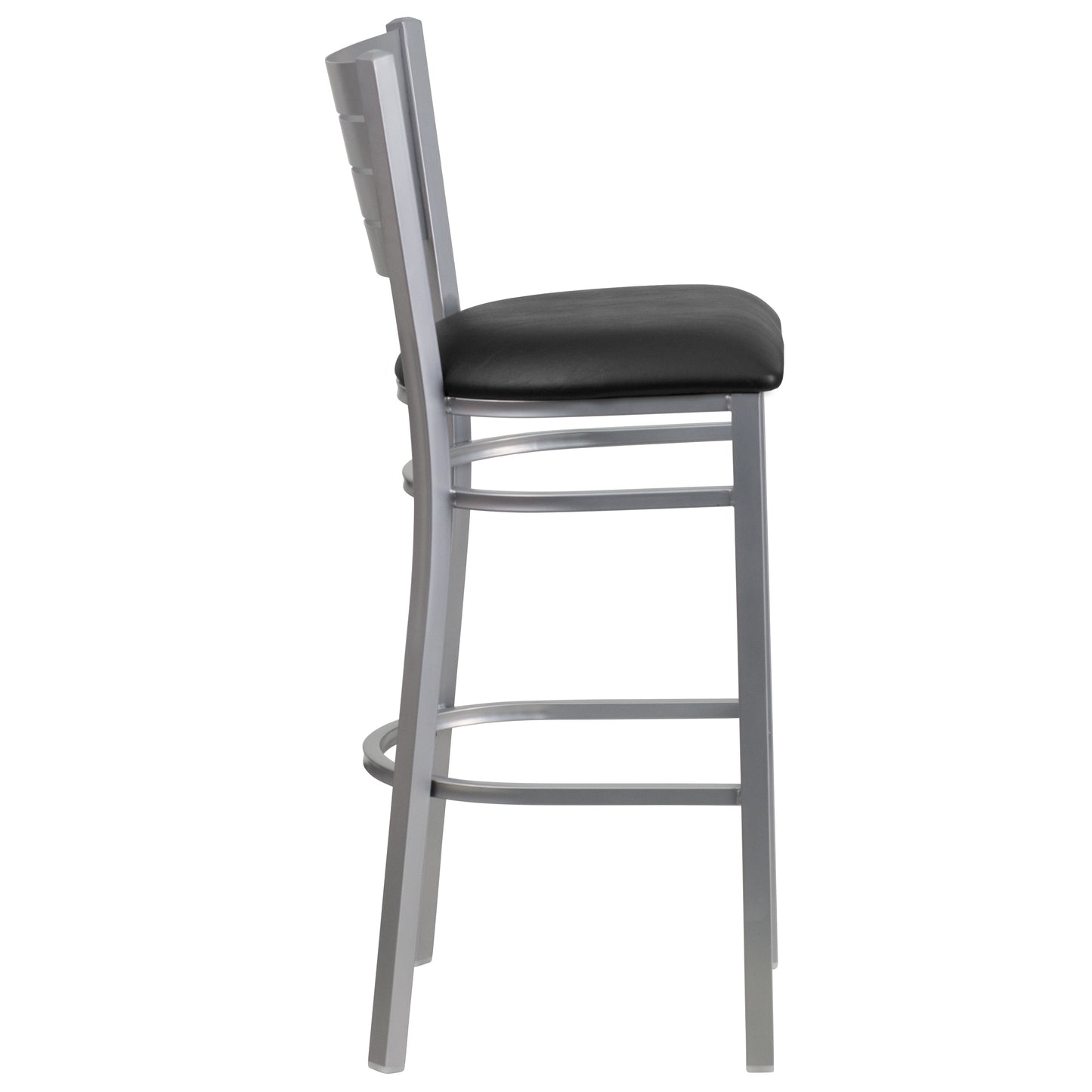 Silver Slat Stool-Black Seat XU-DG-60402-BAR-BLKV-GG