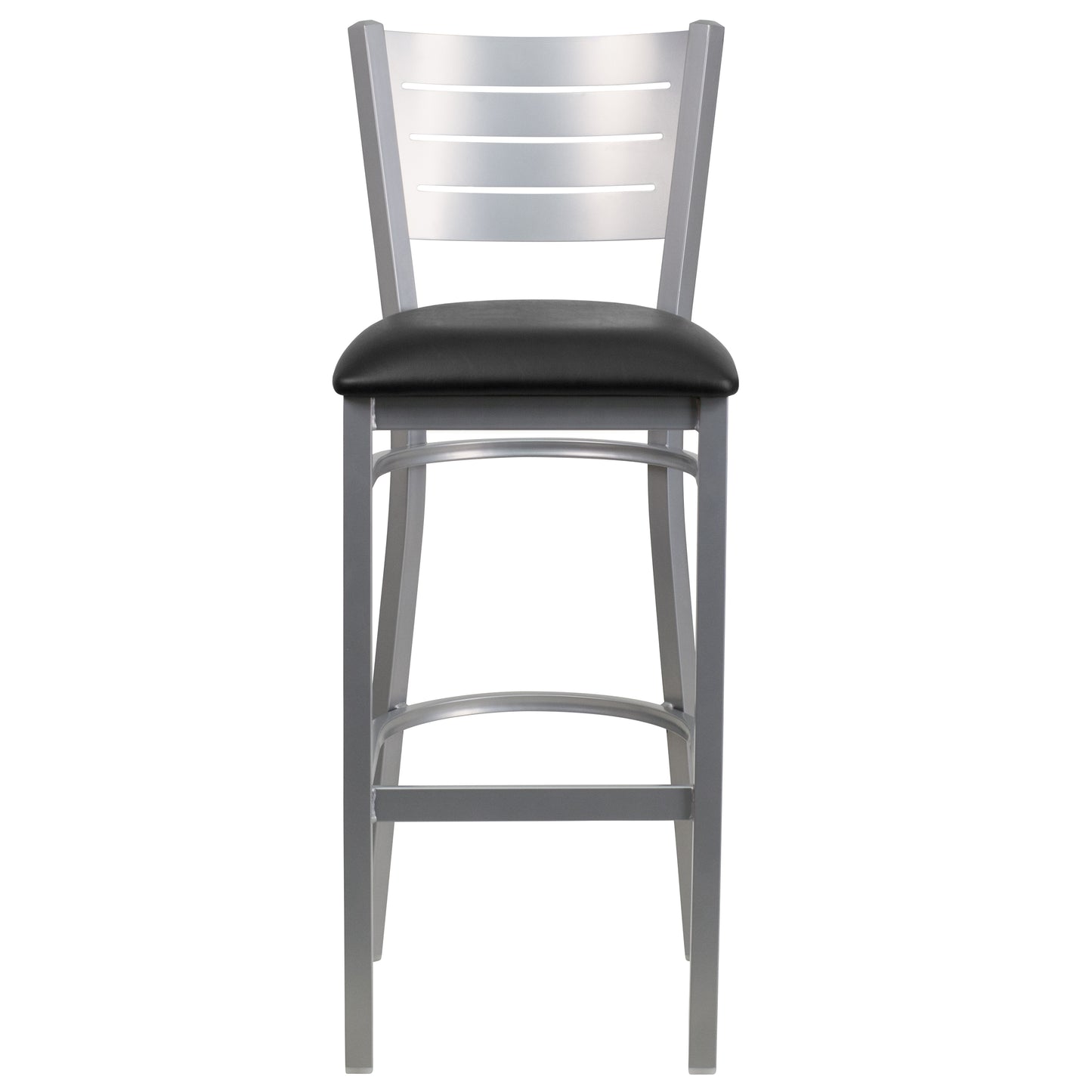 Silver Slat Stool-Black Seat XU-DG-60402-BAR-BLKV-GG