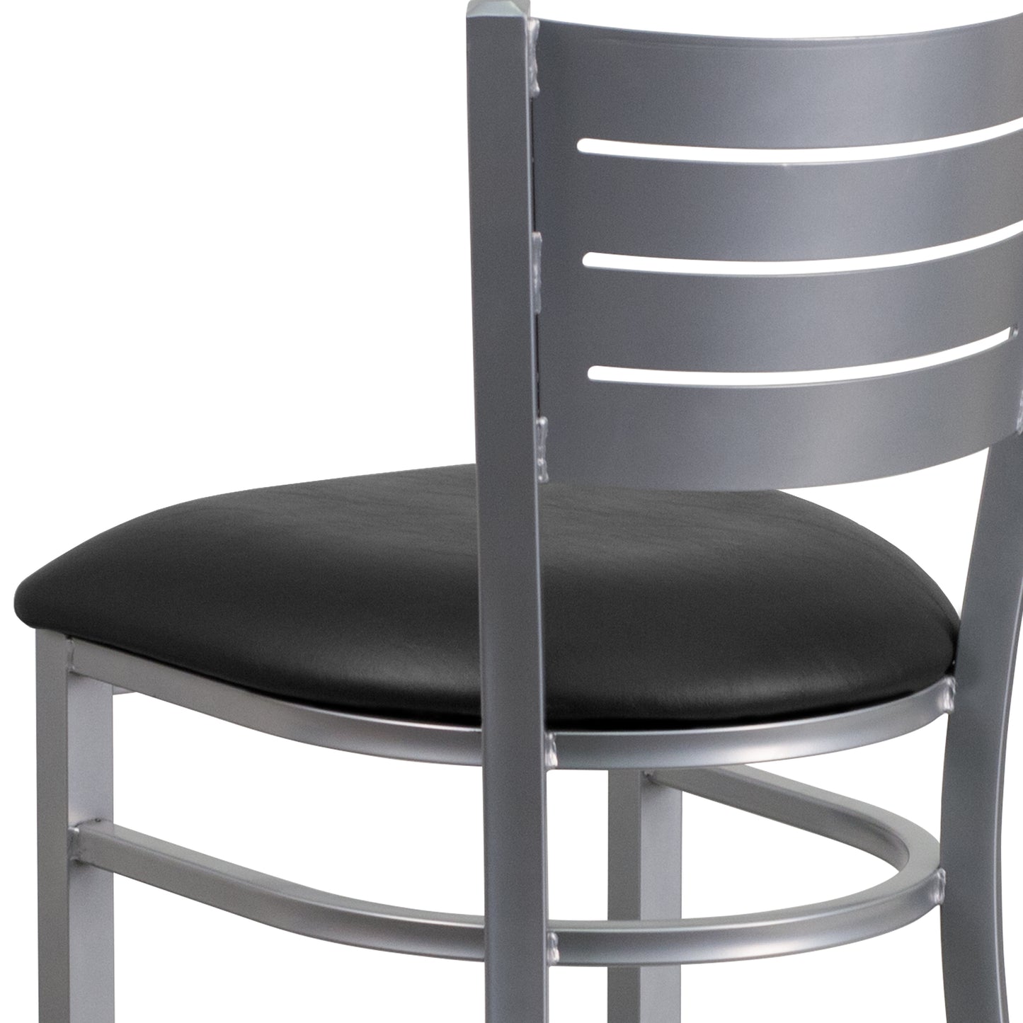 Silver Slat Stool-Black Seat XU-DG-60402-BAR-BLKV-GG