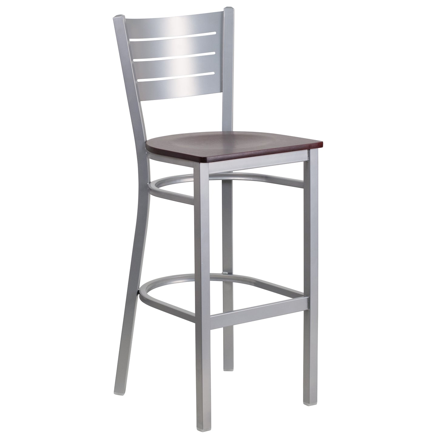 Silver Slat Stool-Mah Seat XU-DG-60402-BAR-MAHW-GG