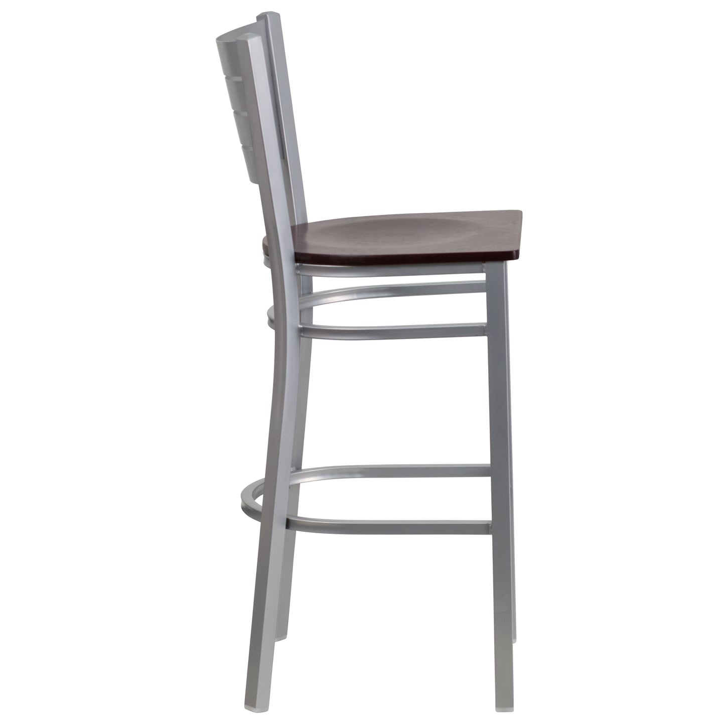 Silver Slat Stool-Mah Seat XU-DG-60402-BAR-MAHW-GG