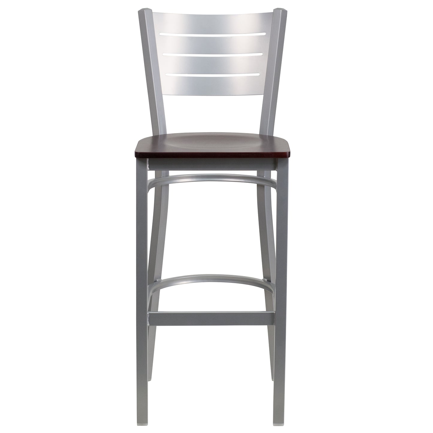 Silver Slat Stool-Mah Seat XU-DG-60402-BAR-MAHW-GG