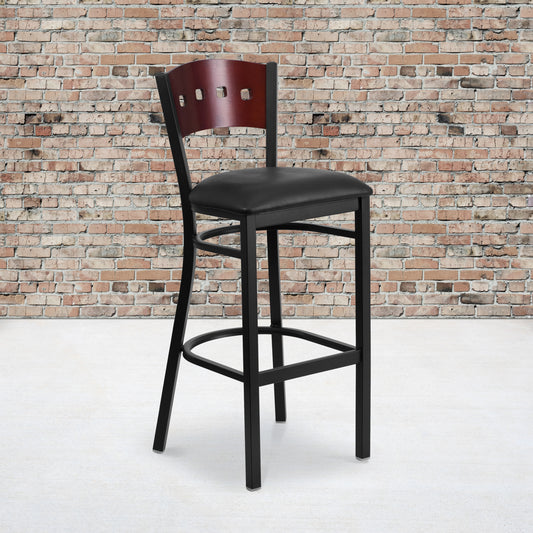 Bk/Mah 4 Sqr Stool-Black Seat XU-DG-60515-MAH-BAR-BLKV-GG