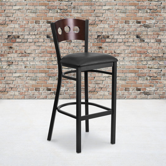 Bk/Wal 3 Circ Stool-Black Seat XU-DG-60516-WAL-BAR-BLKV-GG