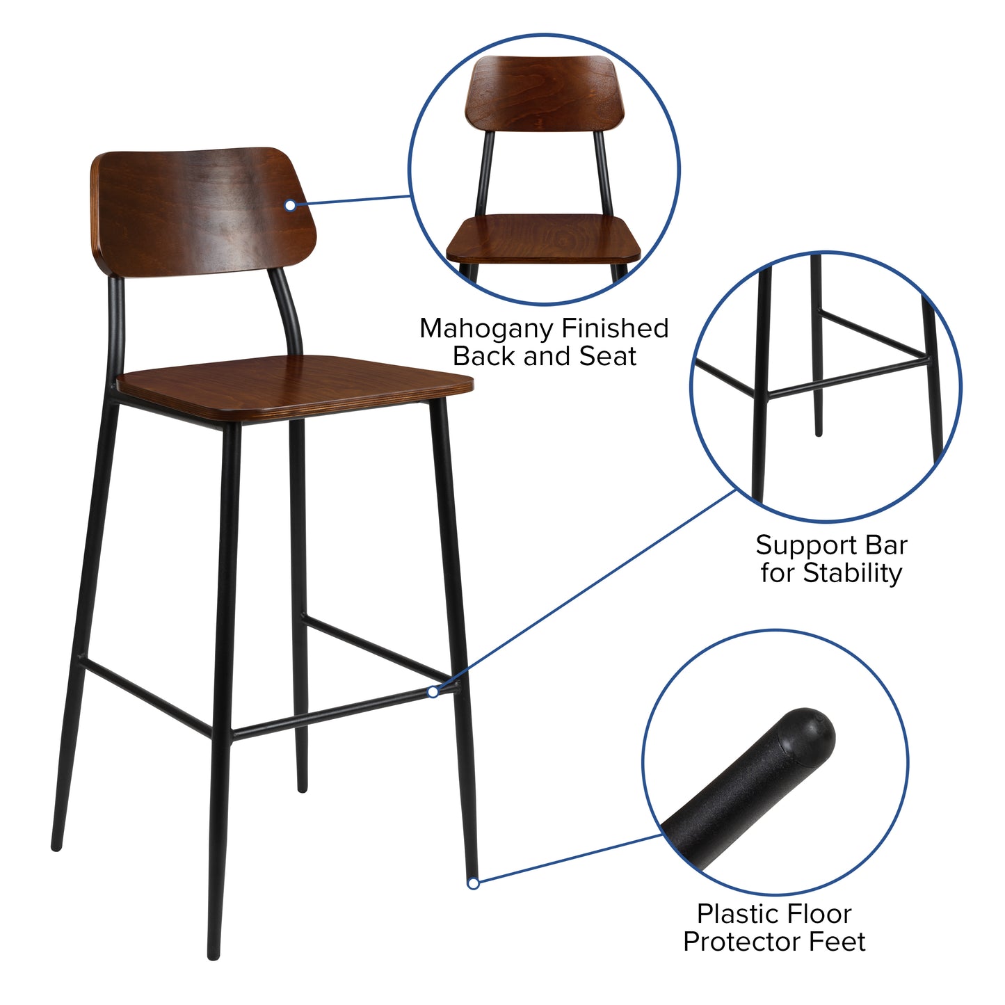 Industrial Rustic Barstool XU-DG-60725B-GG