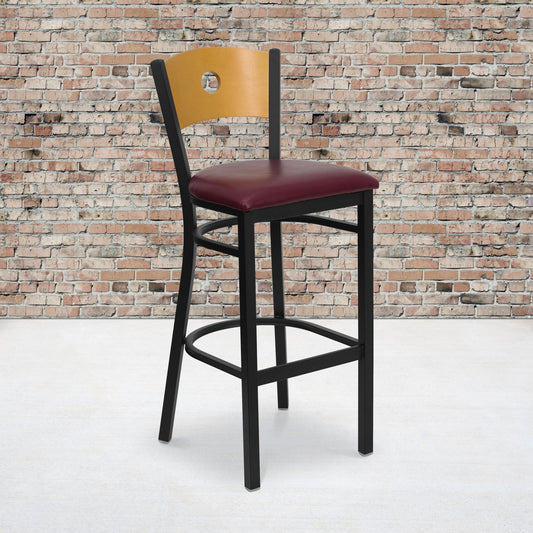 Bk/Nat Circle Stool-Burg Seat XU-DG-6F6B-CIR-BAR-BURV-GG